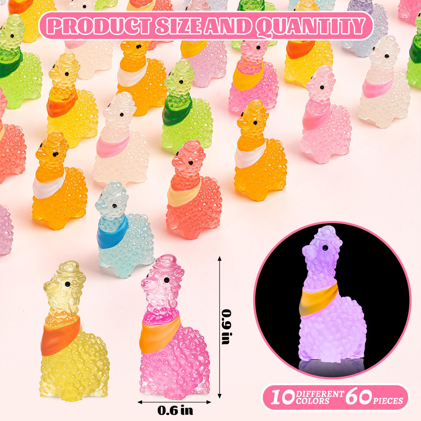 6 Pcs Mini Alpagas Lumineux Ornements en Résine pour Décoration de Maison de Poupée Figurines d'Alpaga Mignonnes pour Décoration d'Animaux Colorés de Jardin Féerique