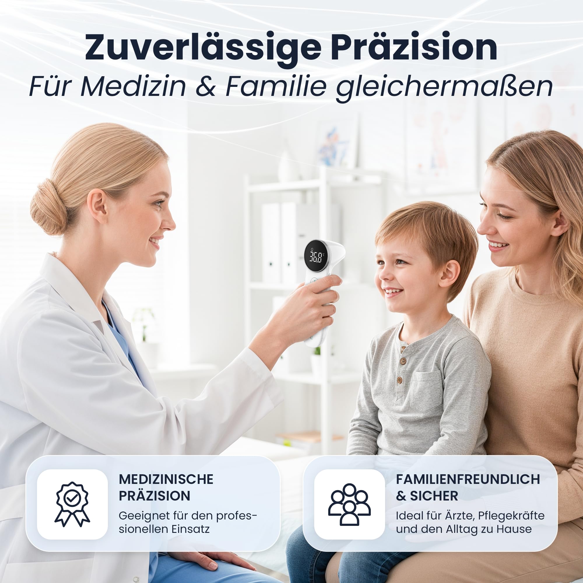 Fieberthermometer Stirn & Ohr | 3-in-1 Infrarot-Thermometer kontaktlos | Für Babys, Kinder & Erwachsene | Misst Körper-, Objekt- & Raumtemperatur | Digitales Thermometer mit LED & Alarm