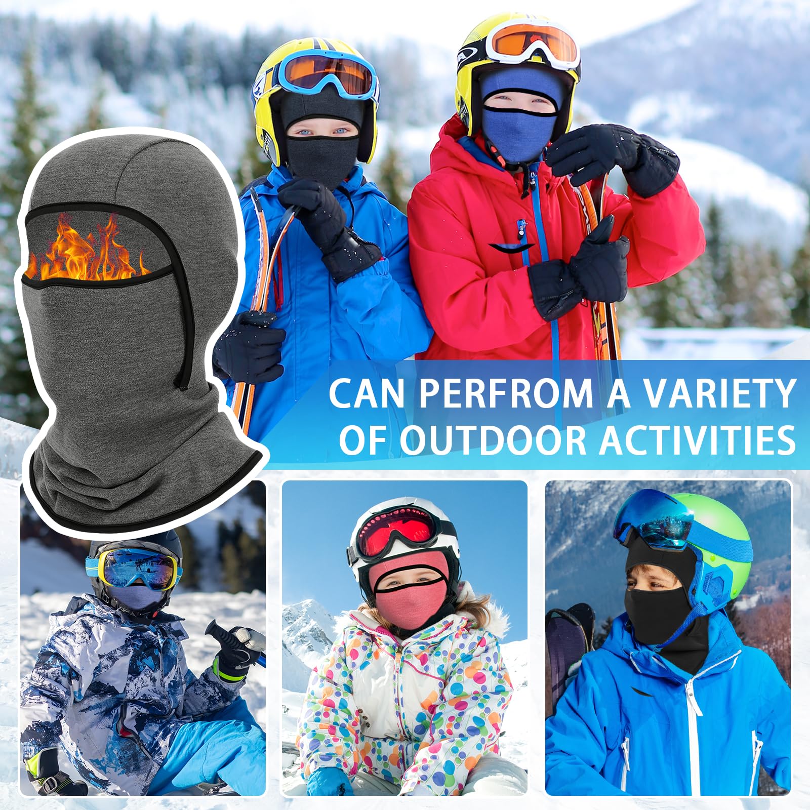 Pasamontañas Térmico Niños 6-14 Años, Invierno Multifunción Prueba de Viento Forro Polar Cálido Máscara de Esquí de Ciclismo Sombreros Gorro con Calentador de Cuello, Mascarilla para Niños Niñas