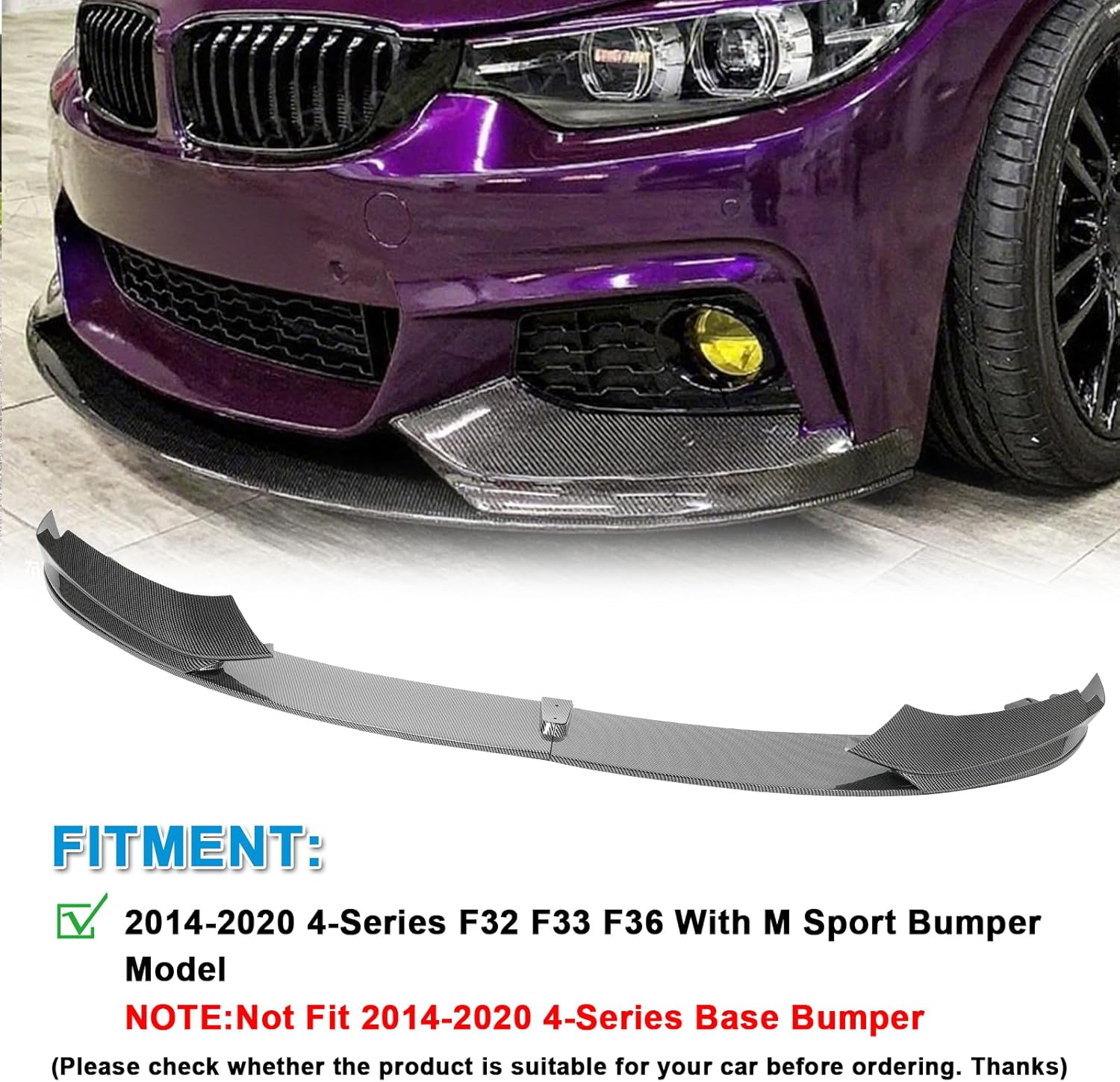 KHK Front Bumper Lip Spoiler for BMW 4 Series F32 F33 F36 2014-2020 M-Sport Models,Carbon Fiber Look ABS Air Dam Compatible with 428i 430i 435i 440i Front Splitter Body Kit Accessories