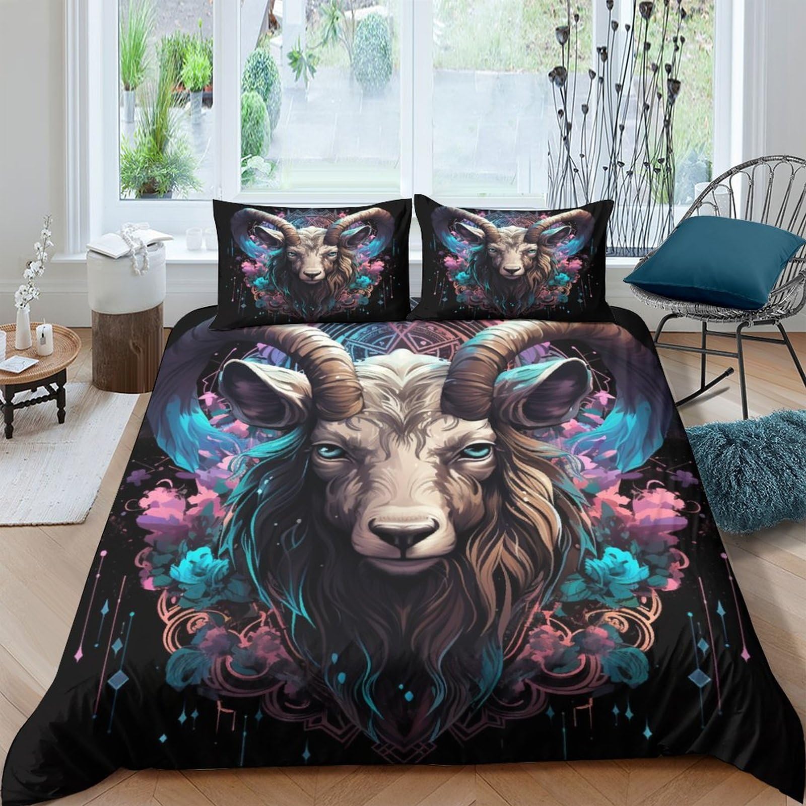 BARDYS Goat Duvet Cover Set for Childrens And Adults 3D Printed Bedding Set Cartoon Comforter Cover Soft Microfiber with Zipper Quilt Cover with Pillowcaser Double(200x200cm) — image 1