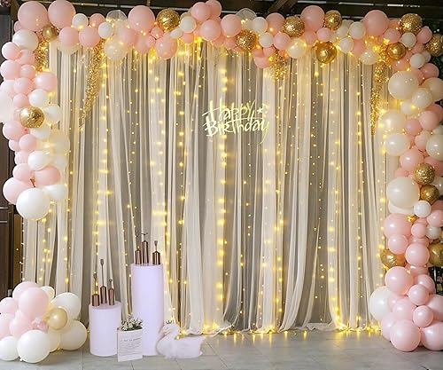 Miniatura 3 de Cortina champán con luces para fiestas, bodas, 20 x 8 pies, cortinas de tul traslúcida para despedida de soltera, baby shower, cumpleaños, sesión de