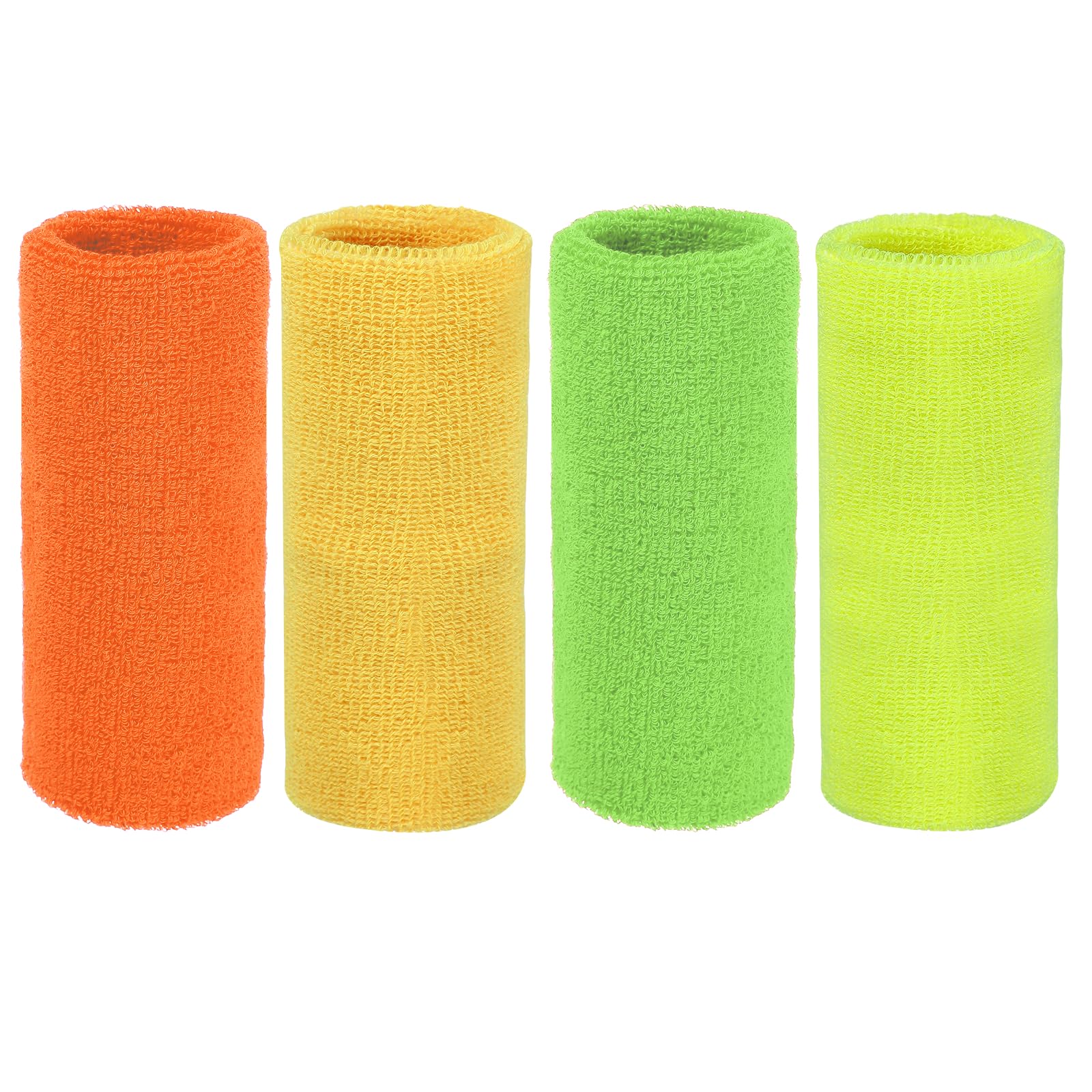 YELARXI Wristbands Sweatbands, Wrist Bands for Sweat Sports Wristbands 6x3 in & 4 Pack & Orange/Yellow/Light Green/Fluorescent Yellow-Fitting for (Tennis/Basketball/Football/Men & Women)