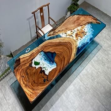 Customized Large Epoxy Table, Mountain Blue Ocean Wave Look, Resin Dining Table for 2, 4, 6, 8, Epoxy Coffee Table, Living Room Table, Home decor