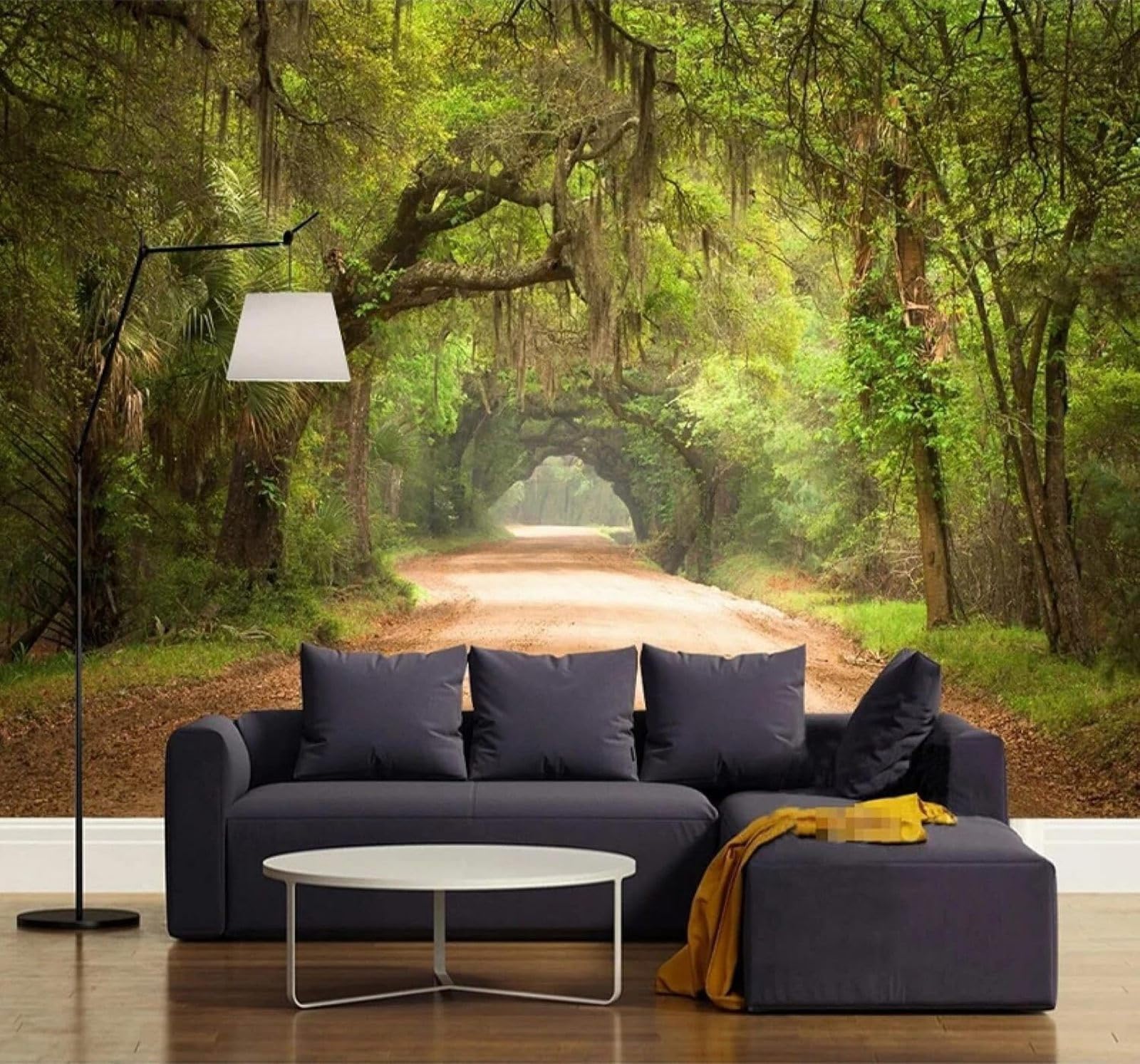 XLMING Fresh Three Dimensional Woodland Path Landscape 3D Wallpaper Premium Textured Silk Study Dining Living Room Bedroom Sofa TV Wall Easy Install-400cm×280cm