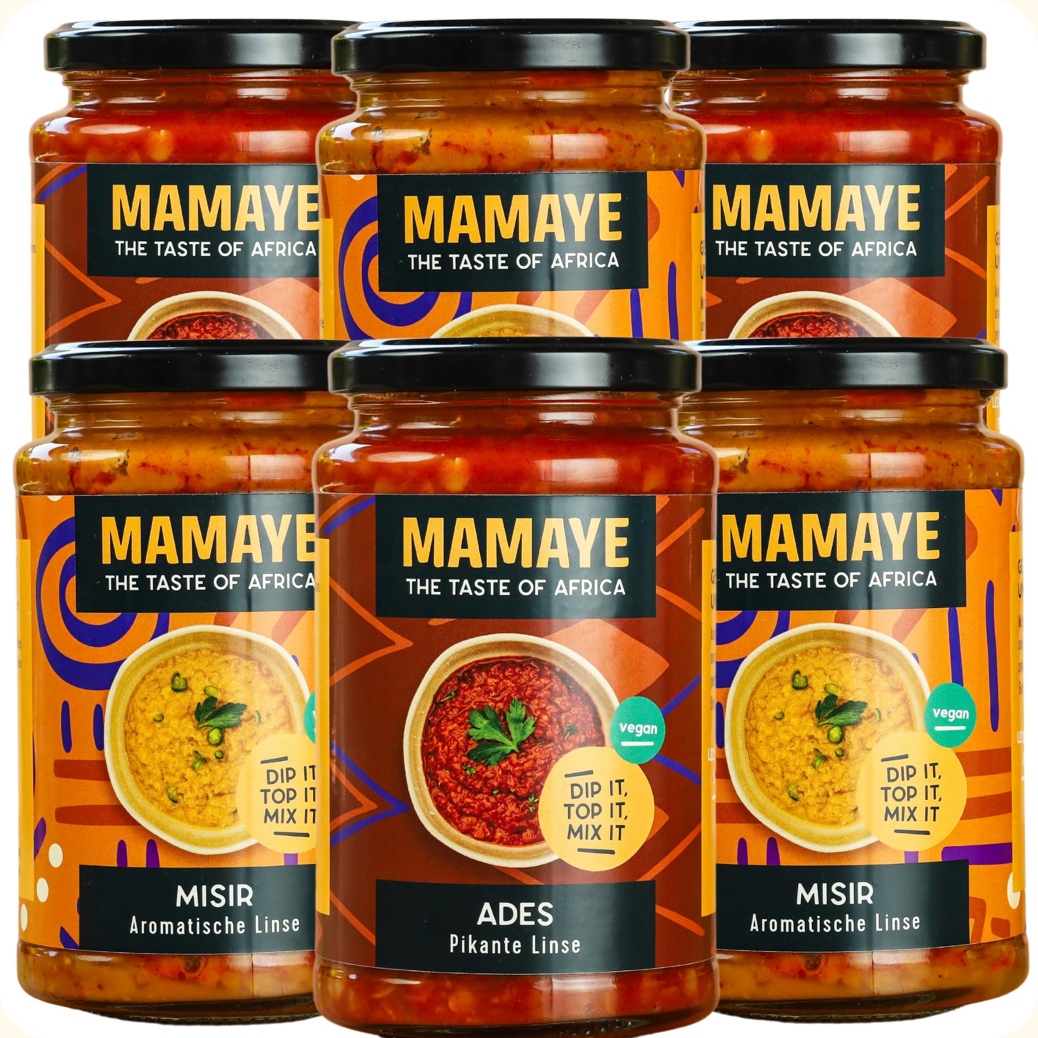 Mamaye® Deine Linsenliebe – 6er-Bundle Vegane Ostafrikanische Linsen Bowls | Proteinreich, Glutenfrei & Vegan | Schnell, Gesund & Natürlich | 6×380 g
