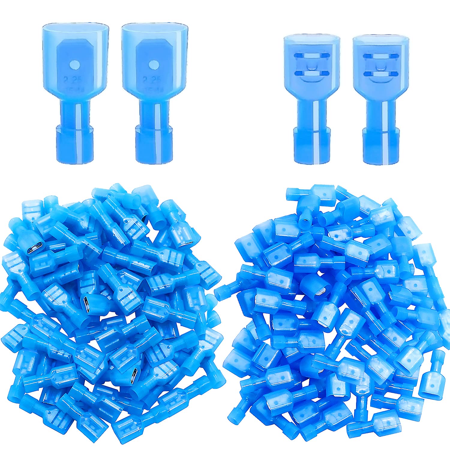 Twidec/100PCS Nylon Spade Connectors Kit 16-14 Gauge Quick Disconnect Fully Insulated Male and Female Wire Spade Terminal Assortment Kit Blue N-025-BU