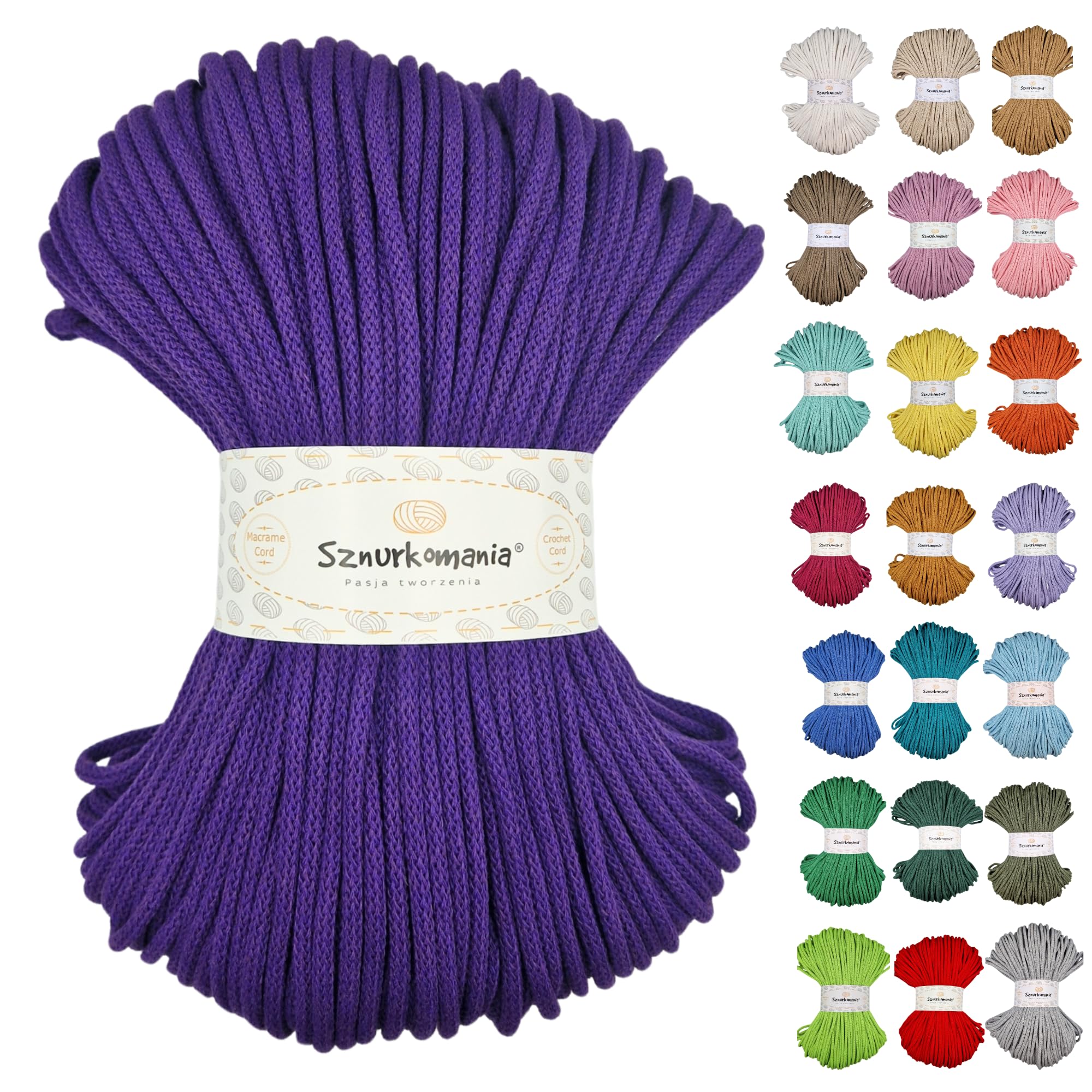 Sznurkomania Premium Cotton Cord - 5mm x 100m, 46 Colours, Crochet & Macrame Cord, Rope