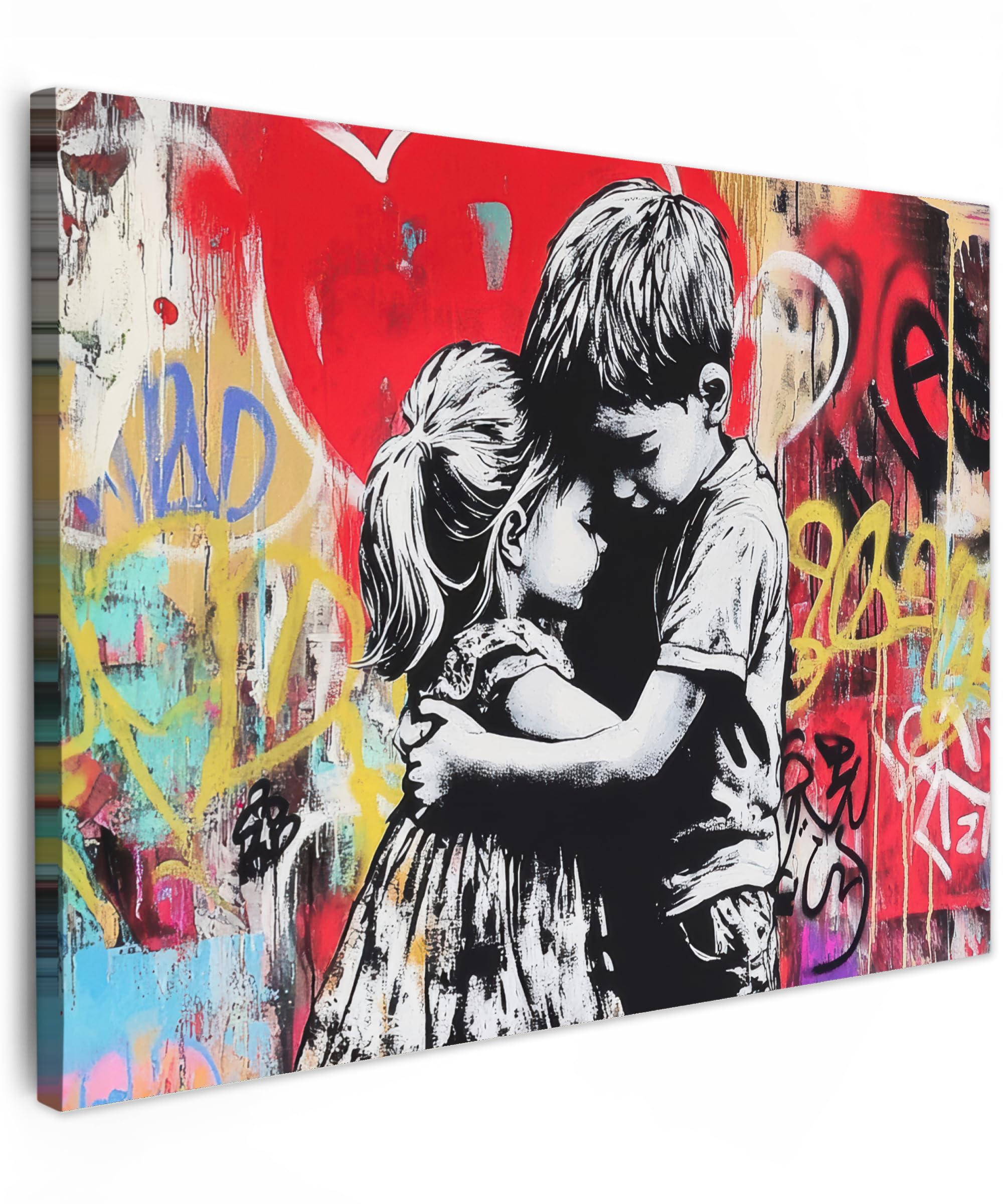 MuchoWow© Bilder 80x60 cm Wohnzimmer Deko Modern Wandbild Kunstdruck auf Leinwand Bild Schlafzimmer über Bett Room Decor Geschenke Graffiti - Schwarz und Weiß - Straßenkunst
