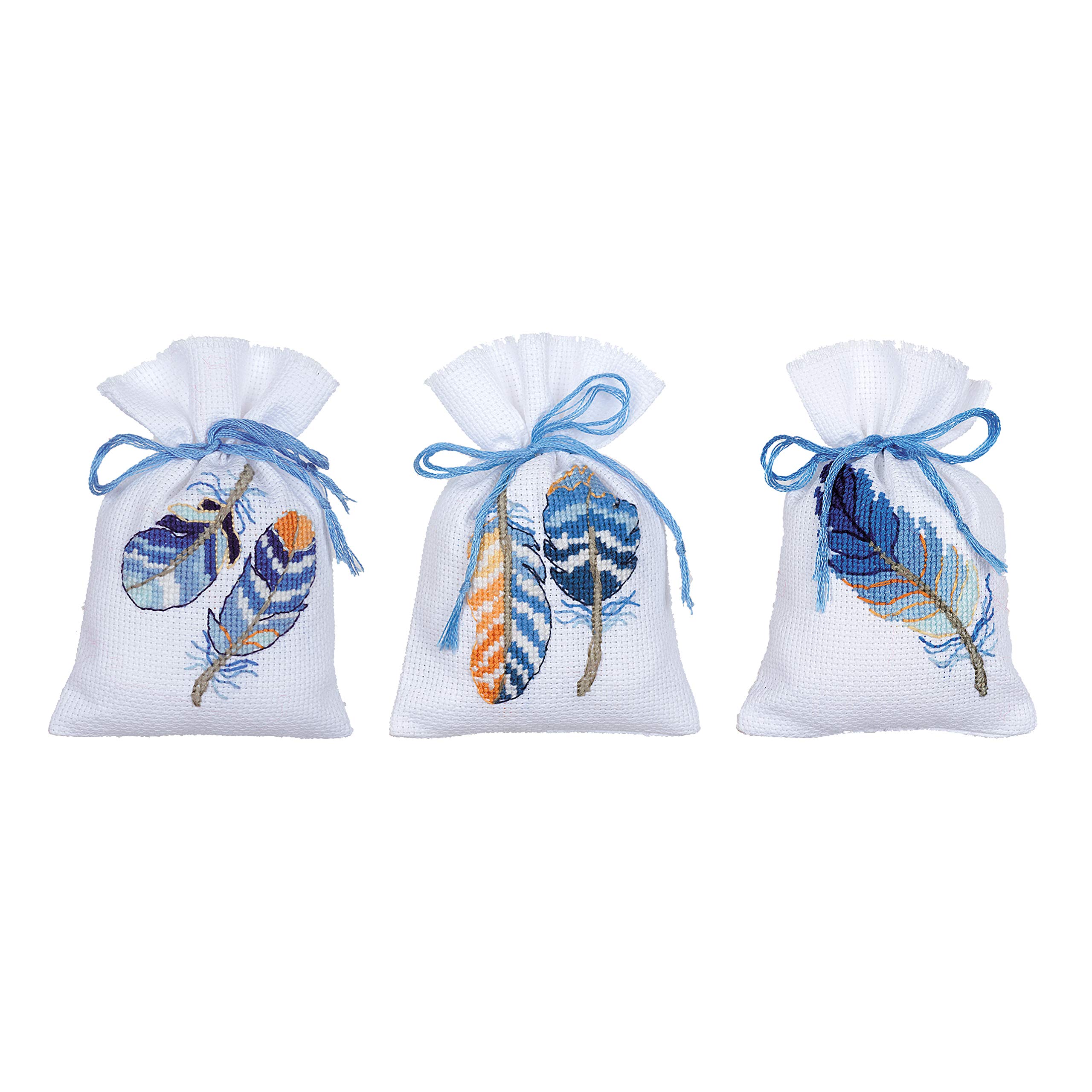 Point de croix kit sachet aromates Plumes Bleues x3