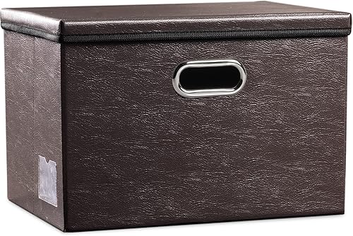 Miniatura 64 de PRANDOM Cajas de almacenamiento apilables grandes con tapas [paquete de 5] contenedores de almacenamiento plegables de tela de cuero, cestas