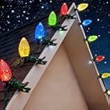C9 Christmas String Lights, 100 LED 66 FT Waterproof Connectable Fairy Lights with 100 Spring Clips Timer, Christmas Decoration for Outdoor Roofline Home Garden Yard Tree (Multi-Colored)