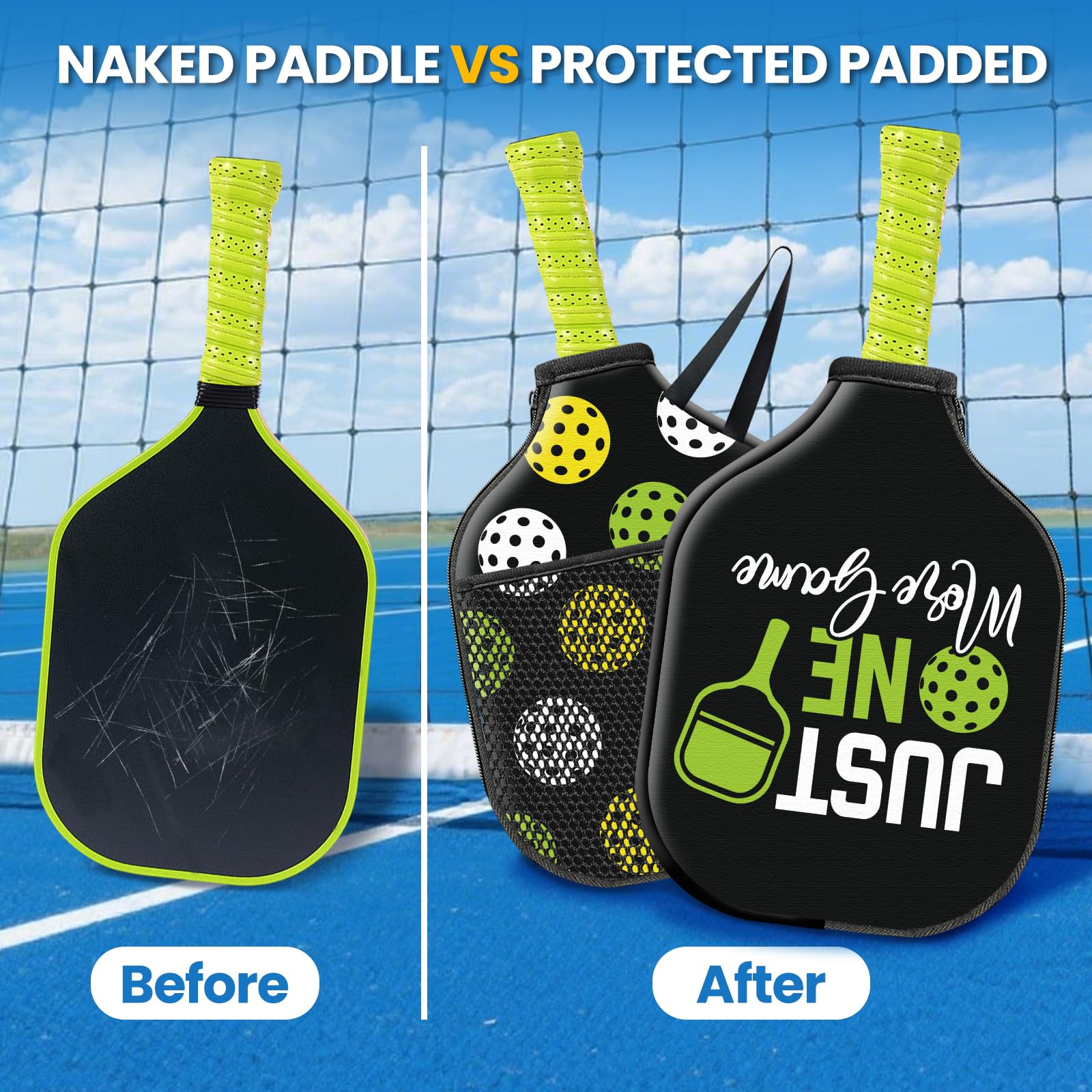 CUTHOLLOW 2 coperture protettive per pickleball con corda e cerniera, 30 x 20 cm in neoprene antigraffio e lavabile in lavatrice, compatibile con la maggior parte delle pagaie standard e allungate