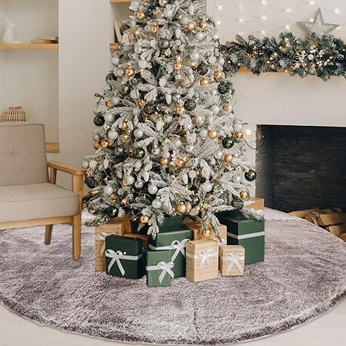 Jenaai Falda de Árbol de Navidad Grande de 80 Pulgadas Falda de Árbol de Navidad Extra de Piel Sintética y Terciopelo Afelpado para Decoraciones de