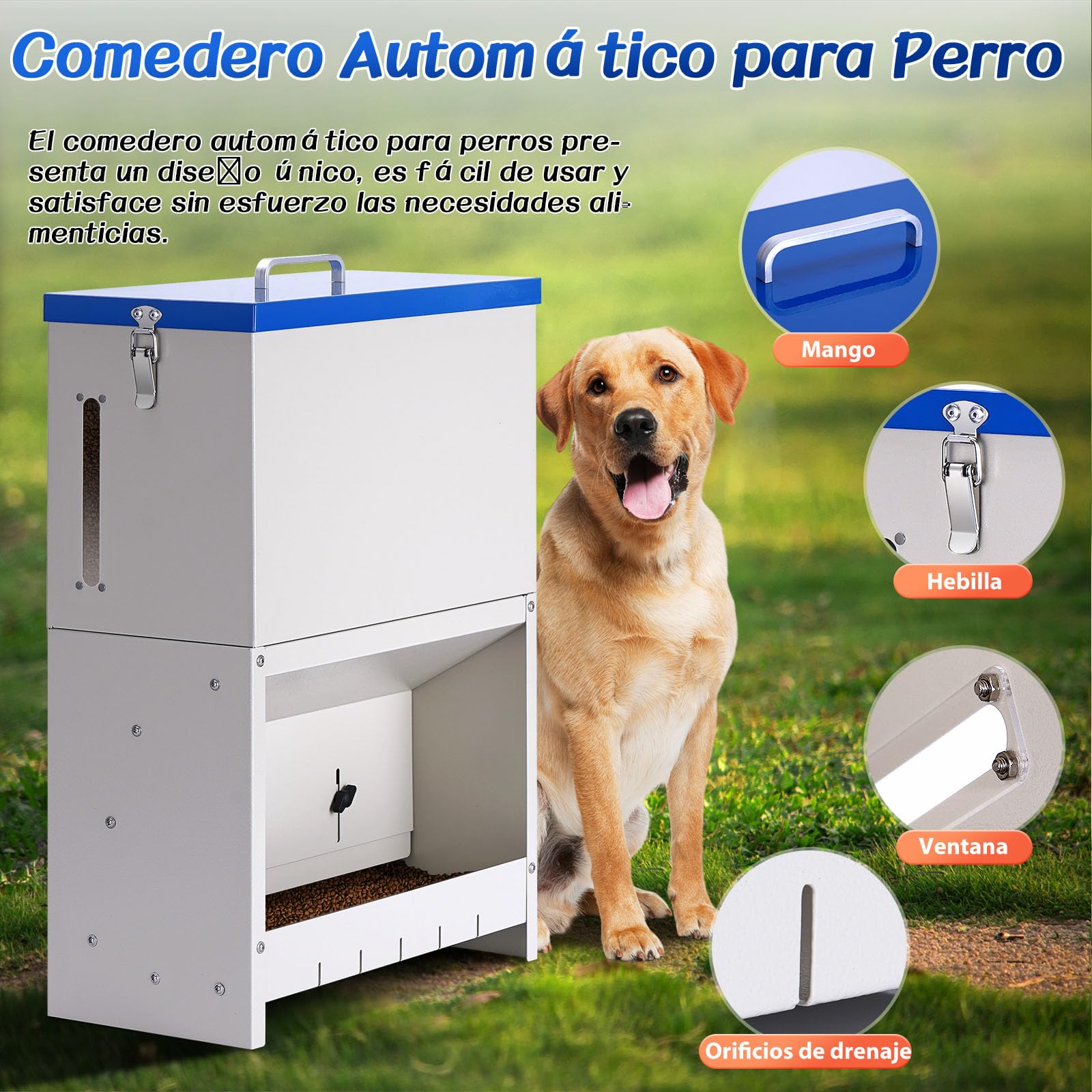 Dispensador automático de Comida para Perros 10 kg Alimentación automática para Dispensador de Comida para Perros al Aire Libre de Gran Raza Alimentación de Gravedad galvanizada