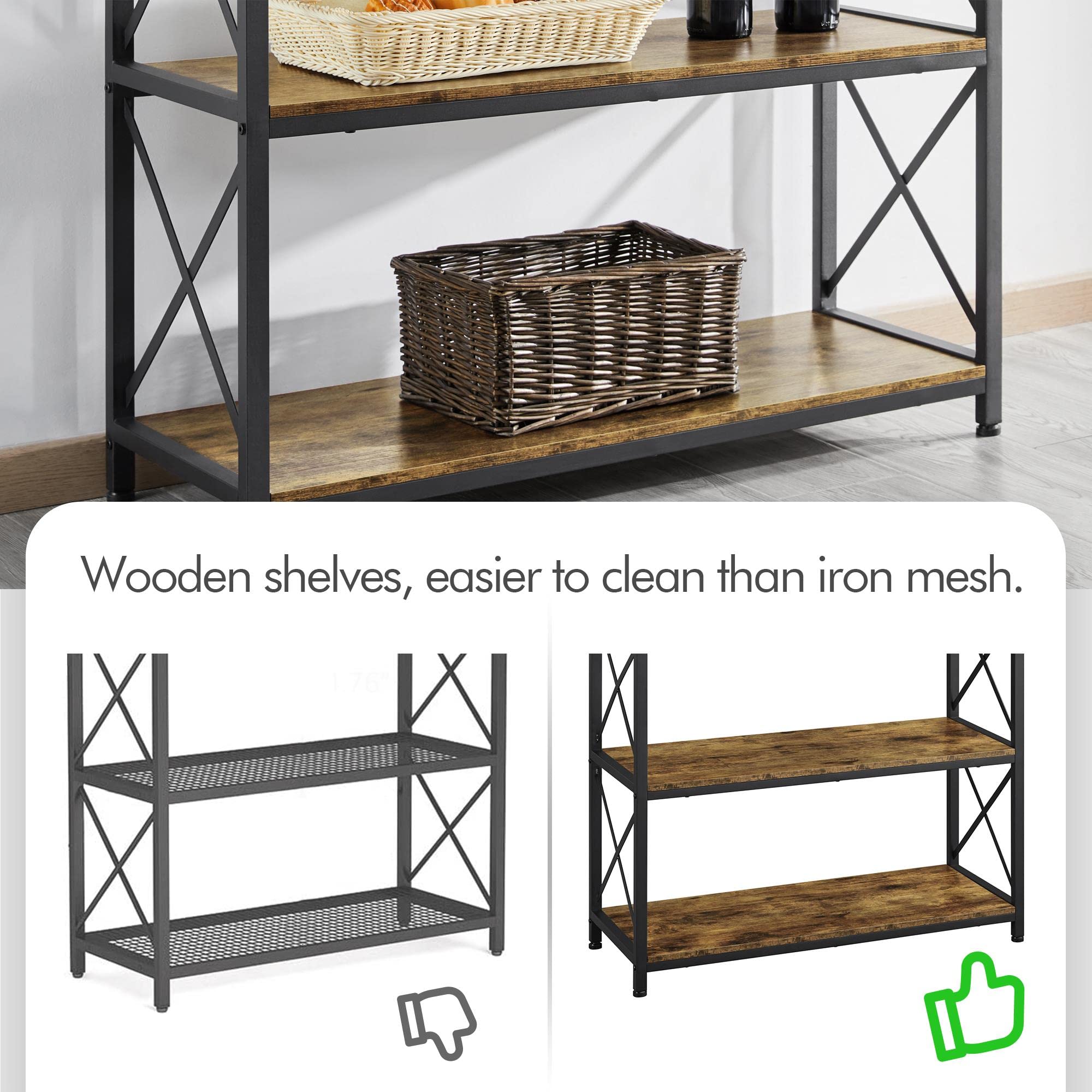 Yaheetech Étagère de Cuisine avec 4 Étagères et 5 Crochets Étagère pour Micro-Ondes Meuble Auxiliaire de Cuisine Étagère de Boulangerie Industrielle 92 x 34 x 160 cm