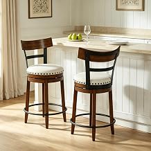 Set of 2 Swivel Bar Stools with Back, 24" Counter Height Bar Stool with Upholstered Seat and Nailhead Trim, Solid Wood Bar Stool with Footrest for Kitchen Island, Pub, Brown