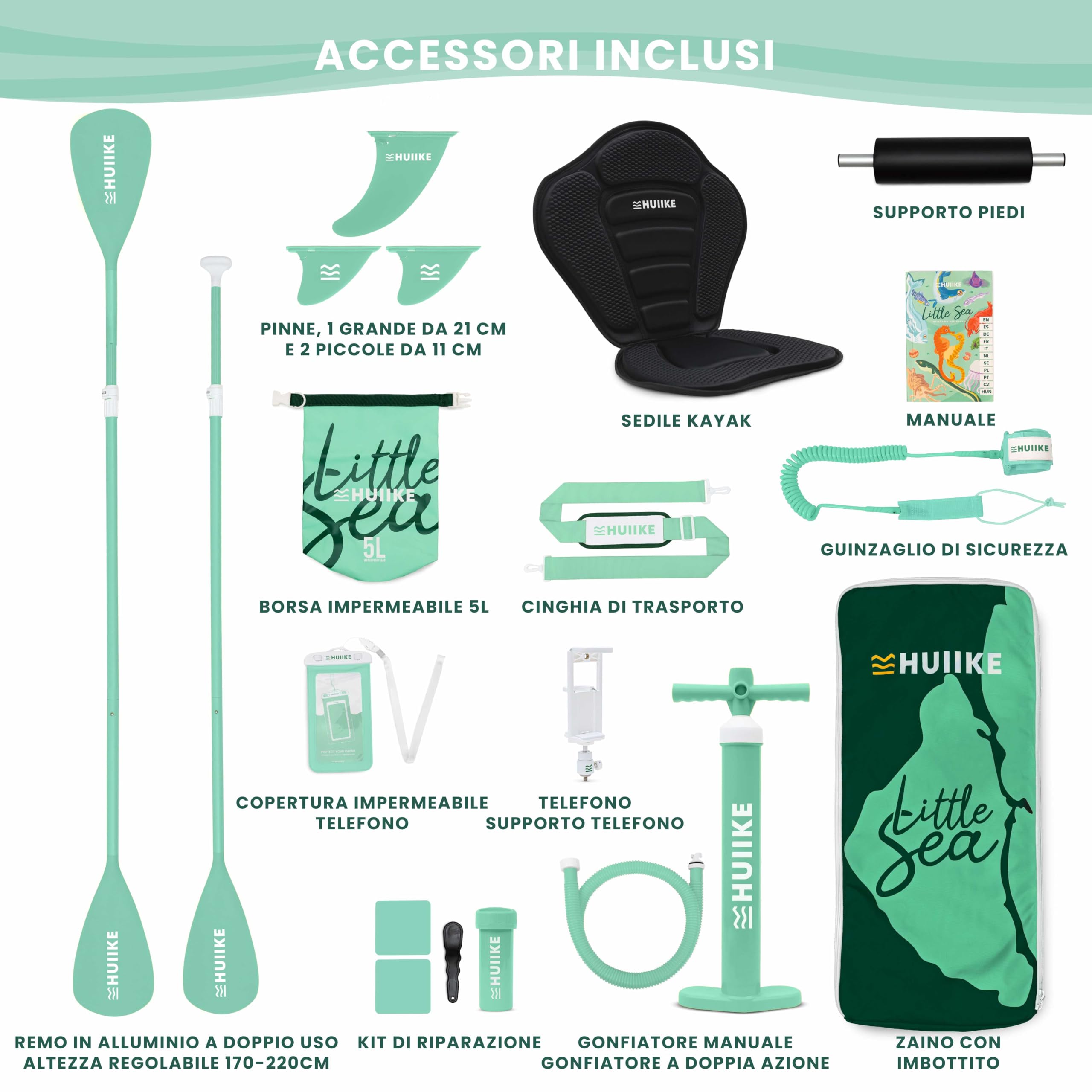 HUIIKE Tavola Sup Gonfiabile Adulti con Accessori Inclusi, Pagaia, Pinne, Pompa. Stand Up Paddle Board con Grande Stabilità e Resistenza. 305 x 84 x 15 cm, Carico Massimo 130 kg