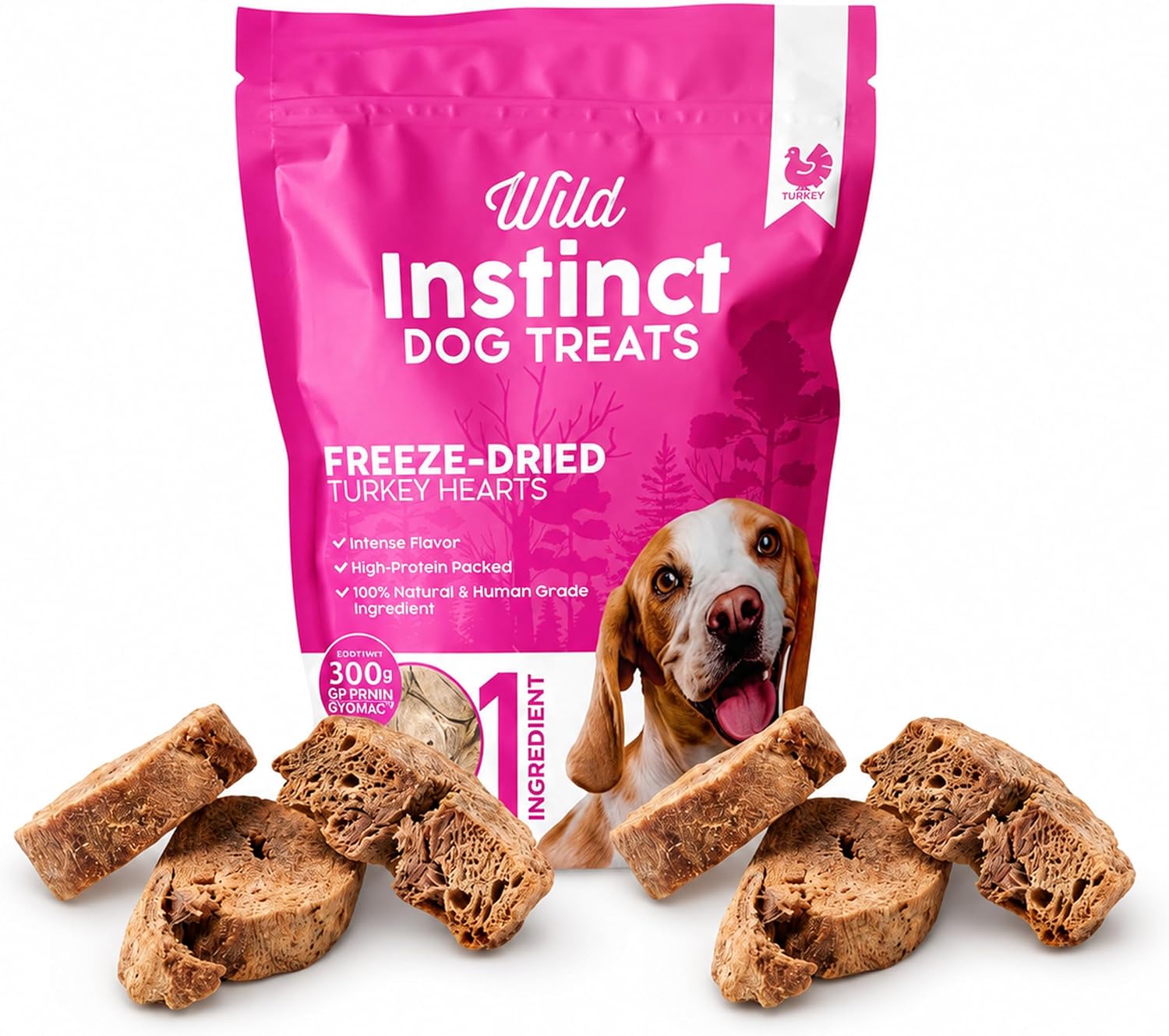 Wild Instinct Freeze-Dried Turkey Hearts Dog Treats for Puppies & Seniors