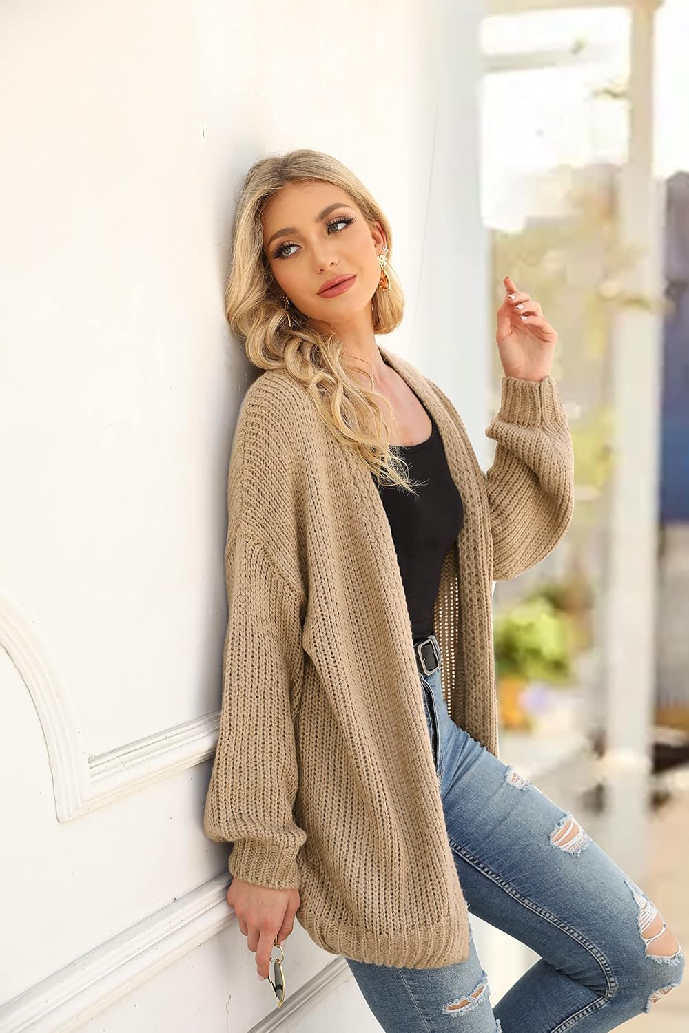 PRETTYGARDEN Women's Long Sleeve Open Front Knit Cardigans Sweaters Soft Loose Draped Coat Outerwear
