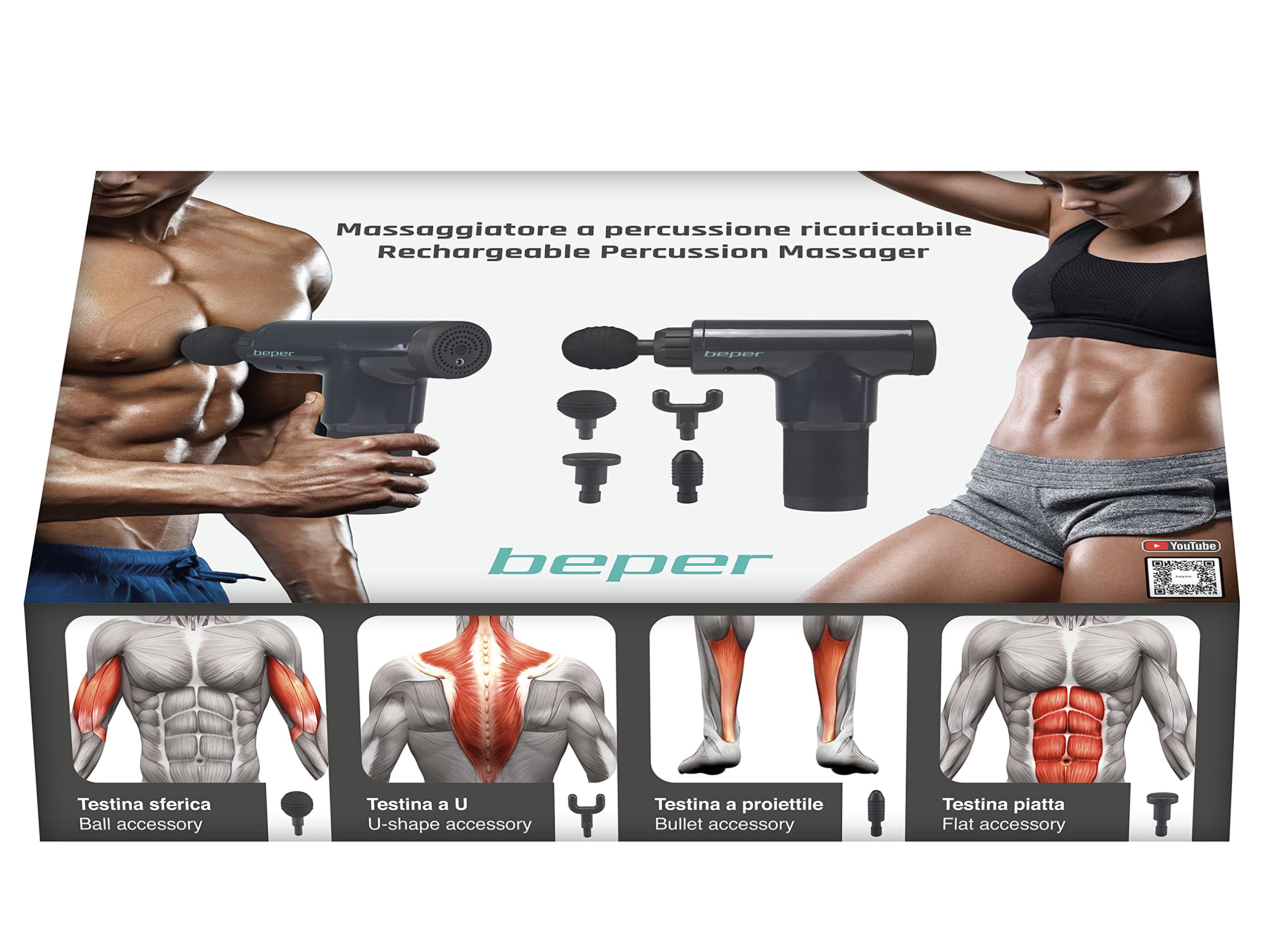 BEPER P302MAS001 Pistolet de massage, masseur à percussion rechargeable avec percussion profonde pour relaxation, récupération fatigue, massage à main électrique avec 6 vitesses
