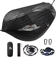 Vista 1 de Miztli Hamaca de camping – Hamaca portátil con amplia red y correas de árbol con bucles ajustables, hamaca doble e individual para exteriores