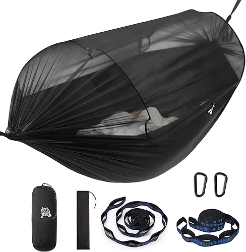 Miztli Hamaca de camping  Hamaca portátil con amplia red y correas de árbol con bucles ajustables, hamaca doble e individual para exteriores,