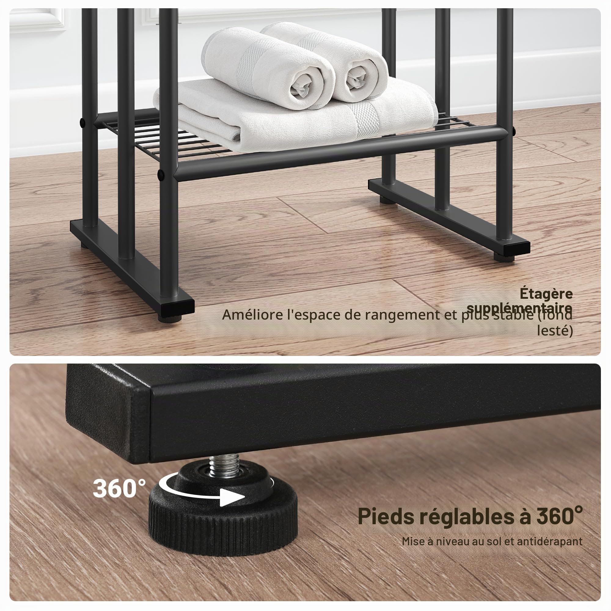 ELYKEN Porte-Serviettes sur Pied 3 Niveaux, Noir