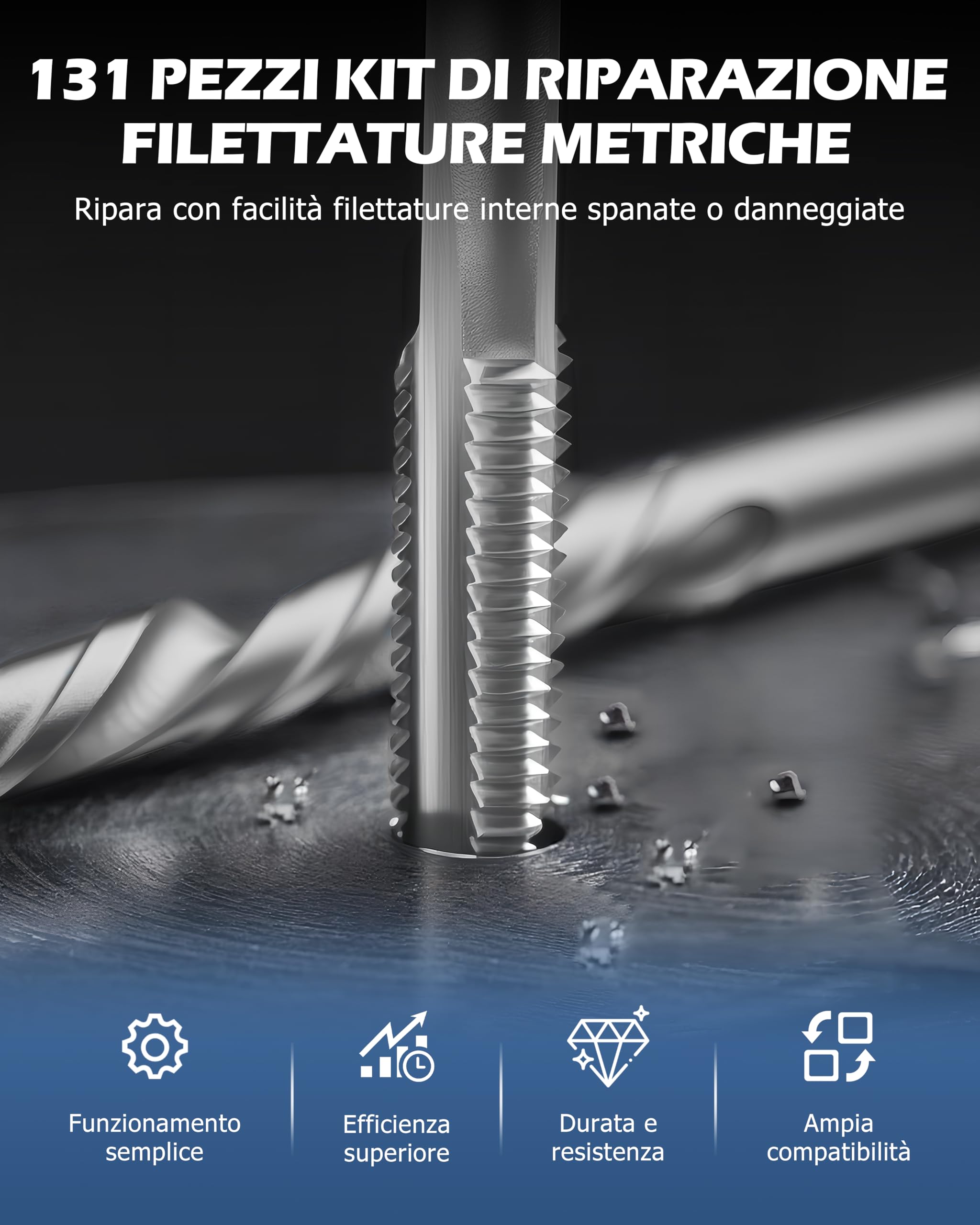 DAYUAN 131 pezzi, set di riparazione per trapano Helicoil, motore per auto, con manicotto filettato M5 M6 M8 M10 M12