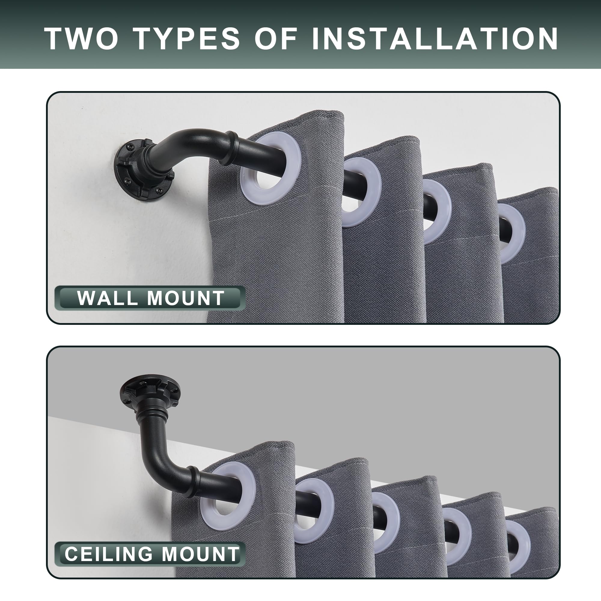 Mayrhyme Matte Black Curtain Rod For Windows 16 To 28