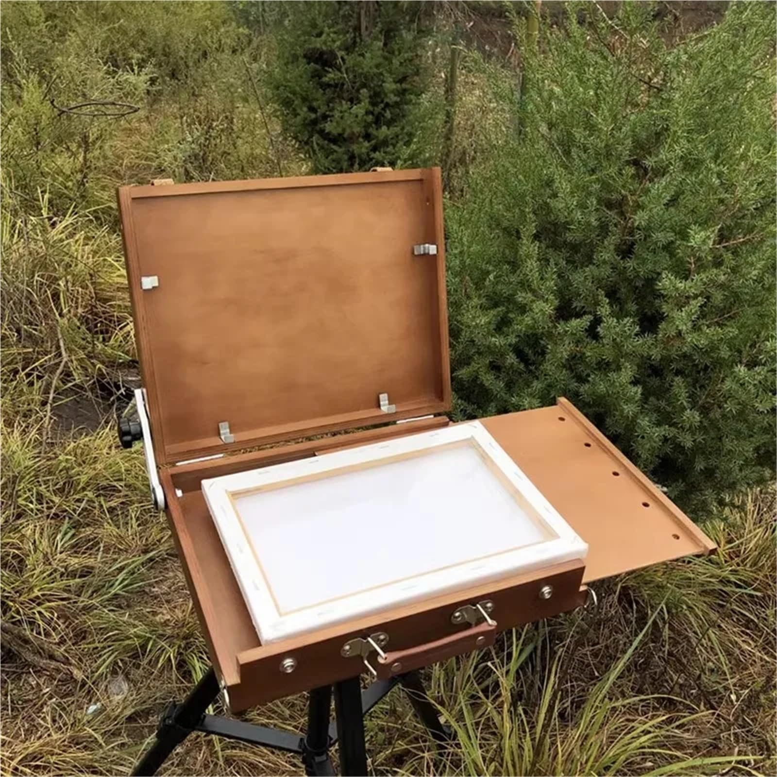 Tragbarer Malkoffer Ölgemälde-Box aus Holz kann angepasst Werden, um tragbare Kunst im Freien zu tragen, Skizzieren von Ölgemälden, Aquarellen, Malboxen for Studenten(Dark Color)