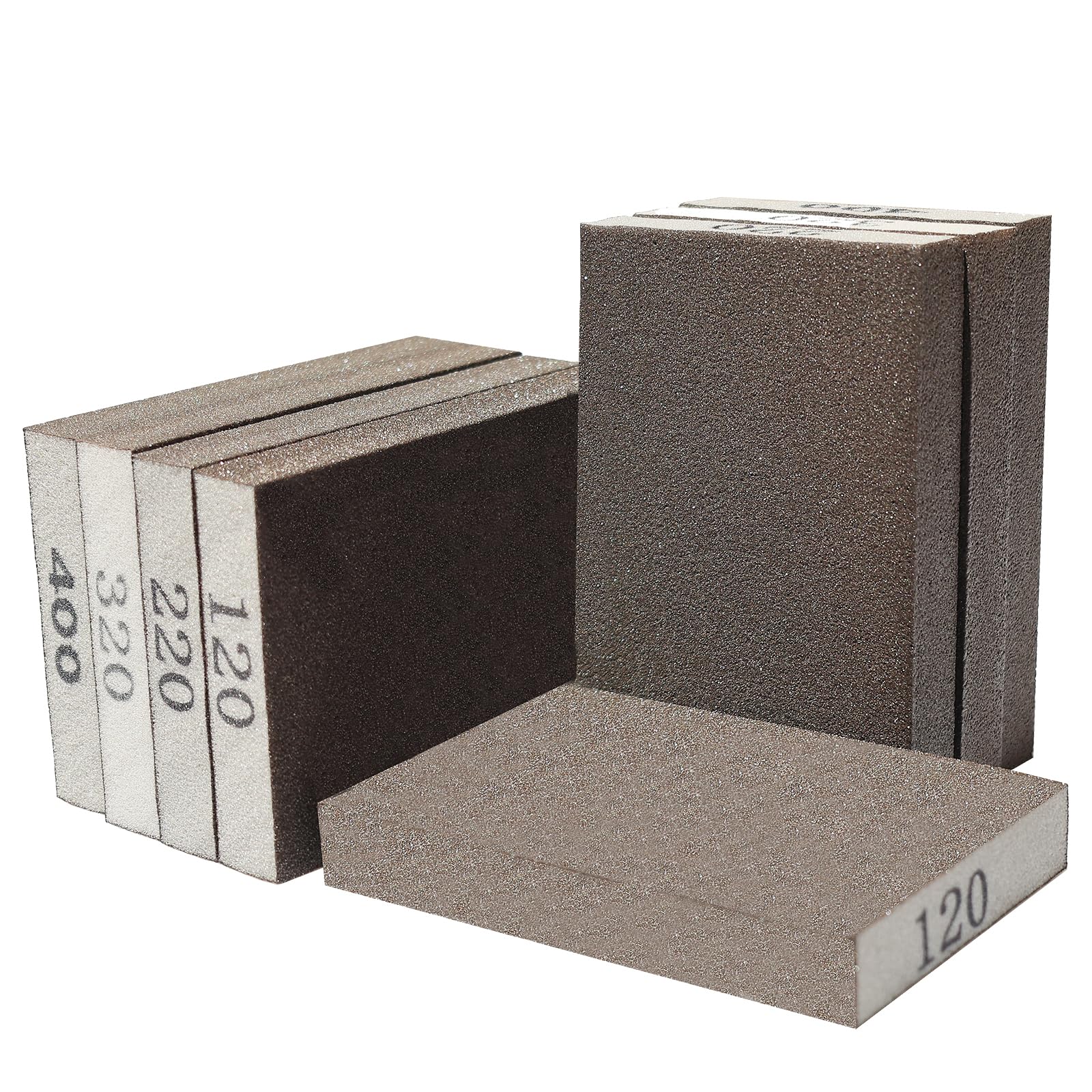 Schleifschwamm-Set, Körnung 120, 220, 320, 400, grob, mittelfeine Körnung, Schleifblock, Schleifschwämme für Holzbearbeitung, Trockenbau, Metall, waschbar und wiederverwendbar, Schwamm zum