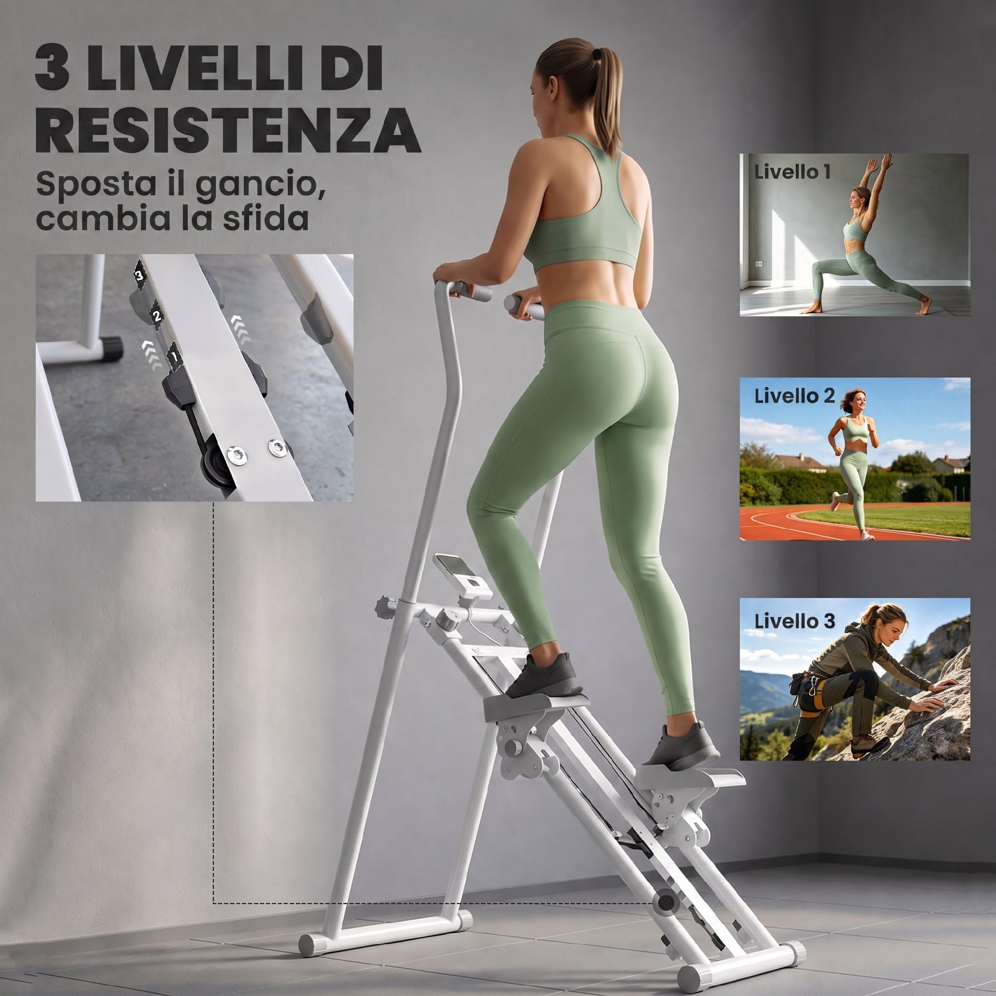 SPORTNOW Stair Stepper Verticale Vertical Climber Display LCD 150 kg Bianco