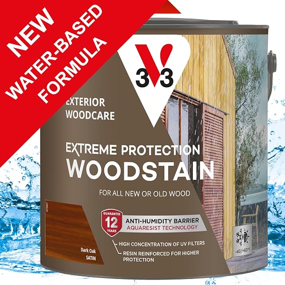 V33 Extreme Protection Woodstain for Exterior Wood, Dark Oak Satin, 2.5L