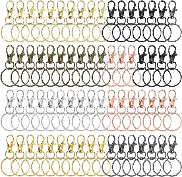 Grevosea 70 Pcs Key Chain Clip Hooks, Swivel Clasps Set 35 Piece Lanyard Snap Hooks with 35 Piece Key Chain Rings Lobster Clasp Keychain Hooks Lobster Claw Clasps for Keychain Jewelry DIY (7 Colors)