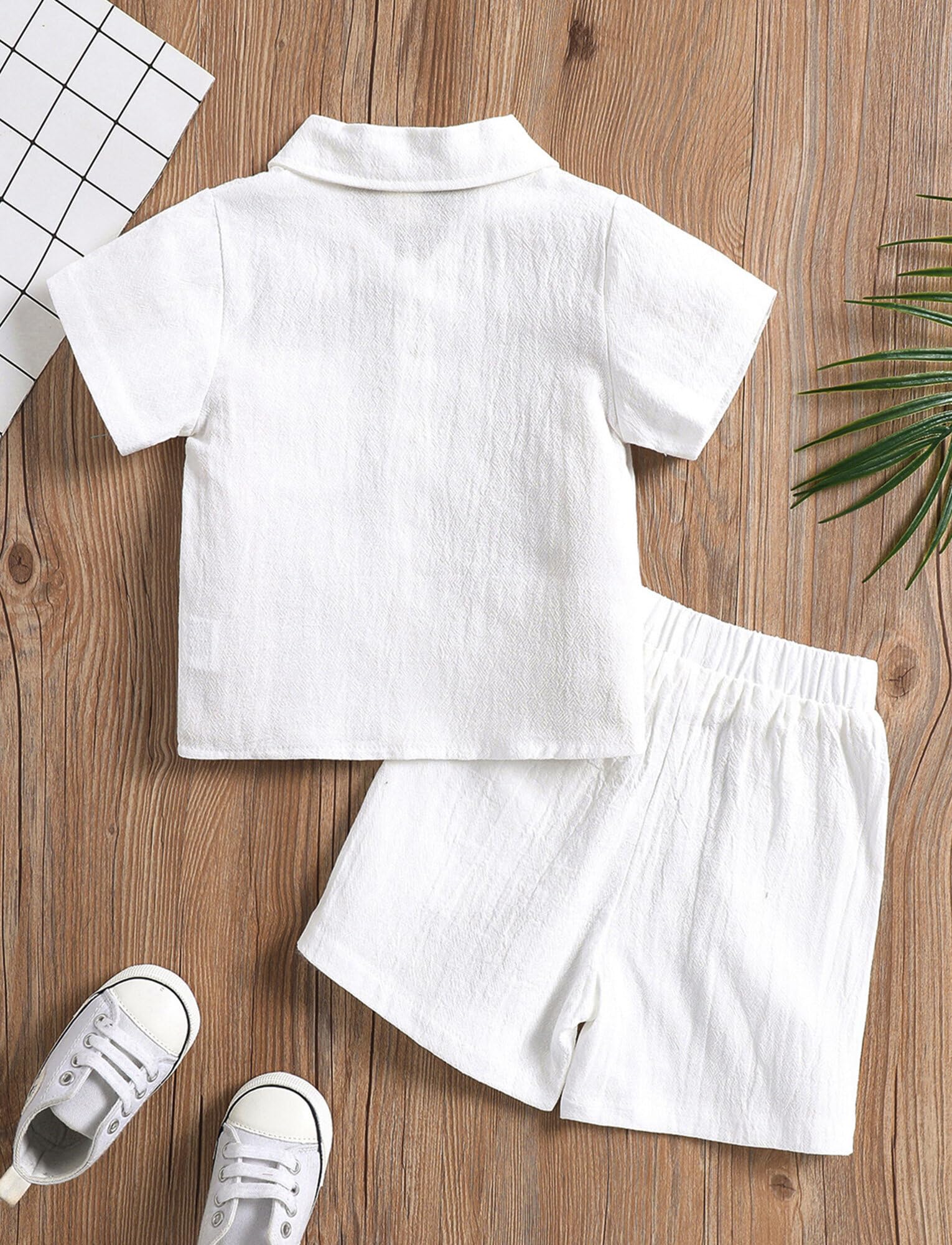 AIEOE 2-Piece Bébé Garçon Ensemble avec Manches Courtes et Short à Taille Elastique en Coton et Lin pour 6 Mois - 4 Ans