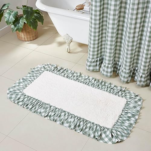 Miniatura 9 de VHC Brands Annie Buffalo - Tapete de baño con volantes, diseño de cuadros de campo, decoración de baño, azul, 27 x 48 pulgadas