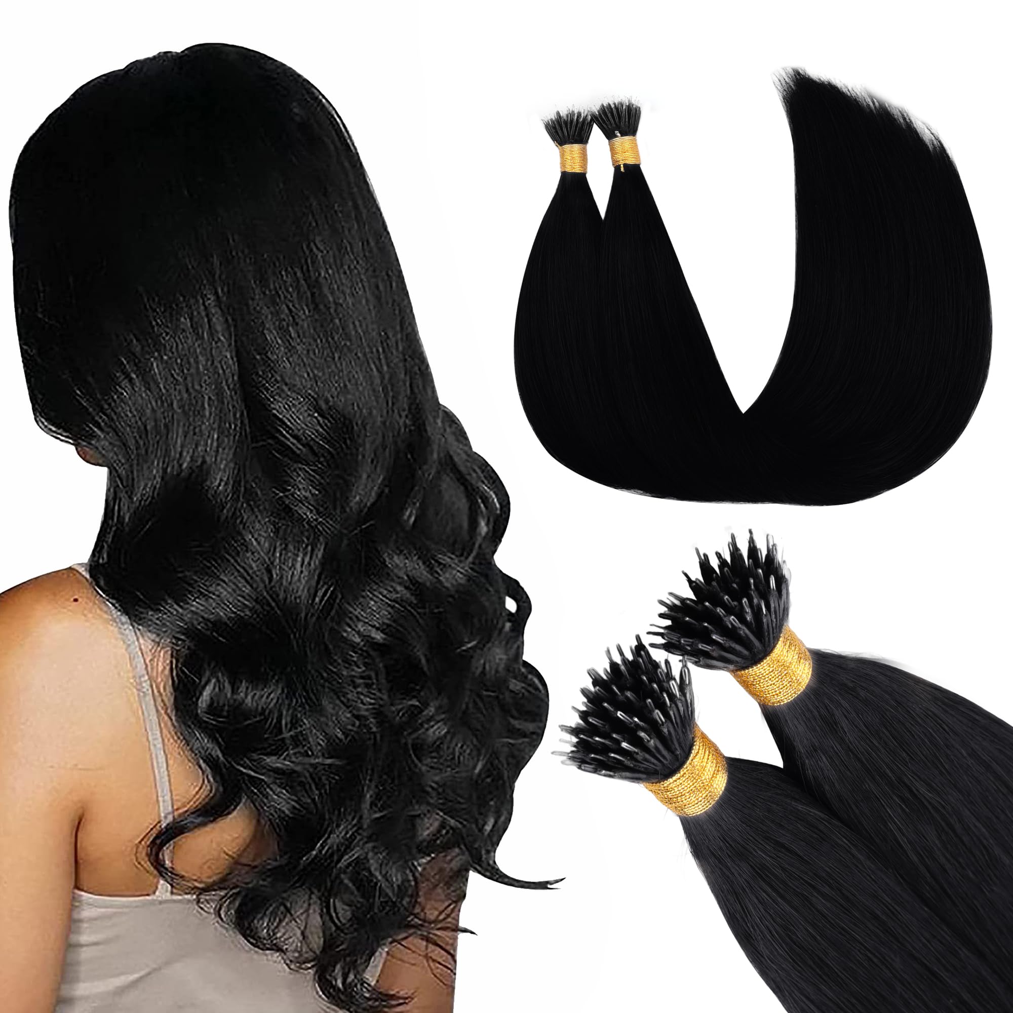 GOO GOO Nano Hair Extensions Real Human Hair, Nano Beads Hair Extensions