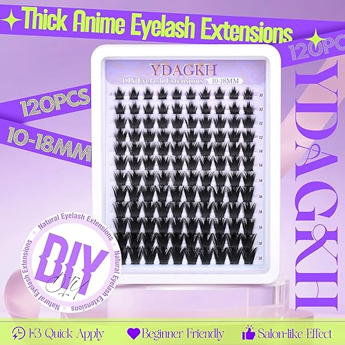Manga Lash Clusters Natural Spiky Lash Extension Invisible Band Spikes Anime Eyelash Clusters 10-16mm DIY Wispy Individuals Lashes 132Pcs Fairy Eyelash Extension Clear Band(06 Anime)
