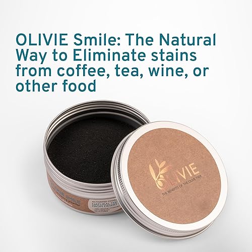 Miniatura 6 de Olivie Smile, polvo de carbón activado orgánico para blanqueamiento de dientes, alternativa a pasta de dientes natural, sin carbón de olivo del