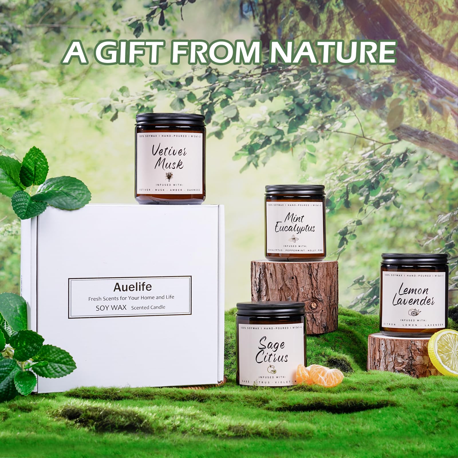 Duftkerzen-Set | Duftkerze für Zuhause – 4 Stück Kerzengeschenke, Sojakerzen für Zuhause – Aromatherapie-Geschenk von Minze, Eukalyptus, Zitrone, Lavendel, Salbei, Zitrus, Vetiver Moschus