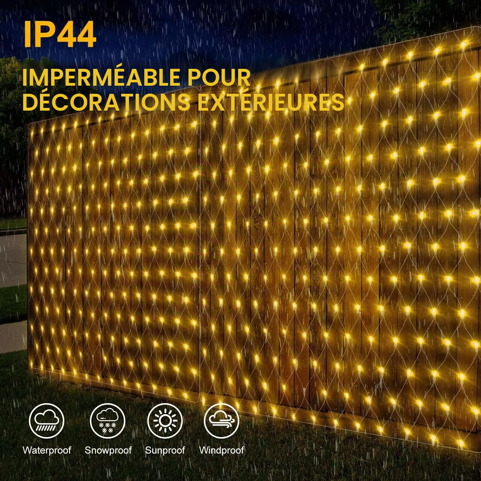 6X2M 300LED guirlandes lumineuses pour buissons, lumières en maille, grand filet lumineux d'extérieur pour jardin, sapin de Noël, étanche, connectable, 8 modes (blanc chaud)