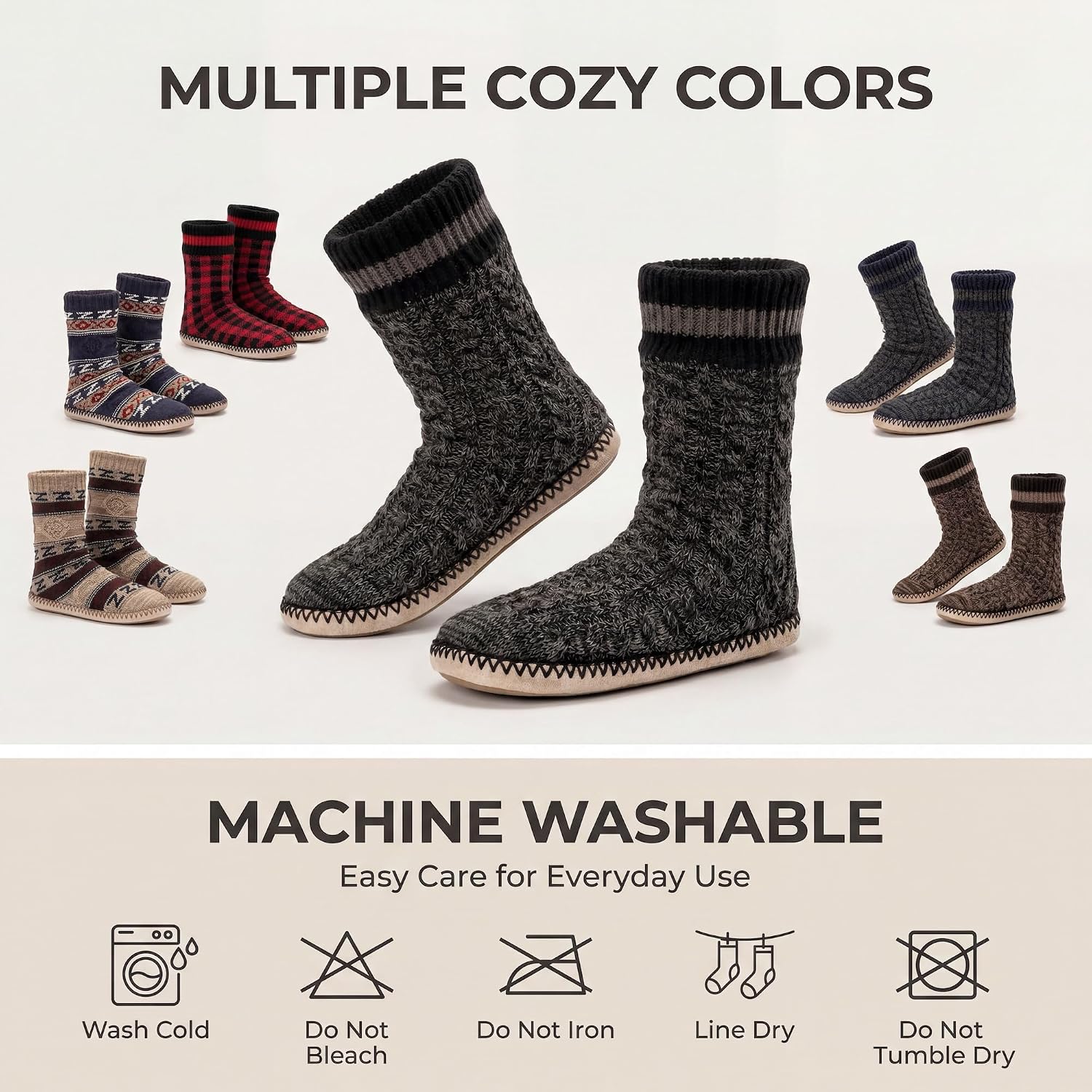 cosyone1997 Mens Slipper Socks Sherpa Fuzzy Non Slip Cozy Gifts | Cable knit texture, warm sherpa lining, winter indoor comfort, soft sole feel, gripper sole, sizes 8-9 to 14-15, giftable