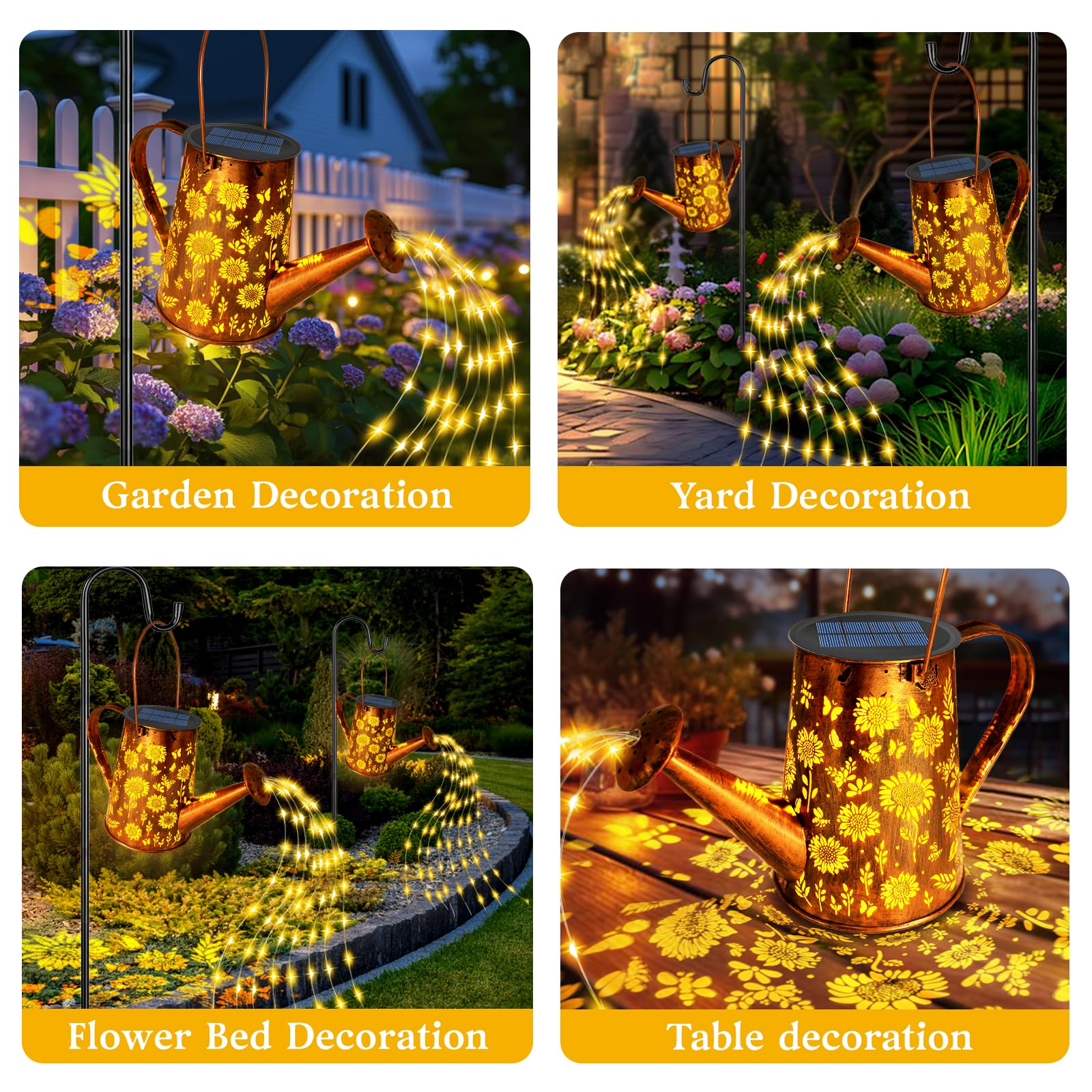 Luci solari per annaffiatoio a forma di girasole, regalo per donne, mamma, nonna, compleanno, grande lanterna solare da appendere, impermeabile, decorazioni da giardino per cortile, portico,