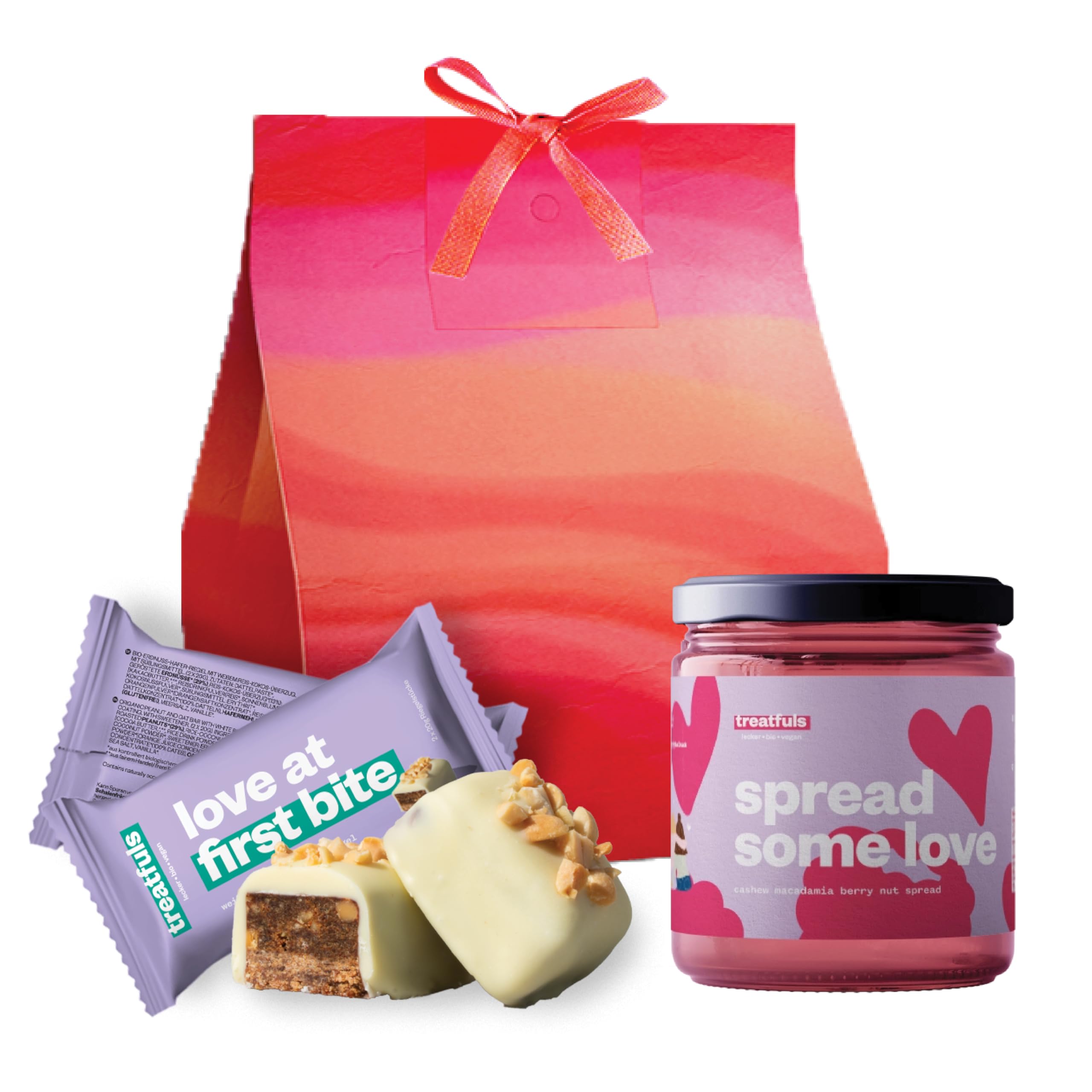 treatfuls Geschenkset aus weißen Schoko Riegel + Nussbutter Aufstrich - vegan - 100% natürliche Zutaten - glutenfrei - vegane Süßigkeiten - Dattelkaramell - Erdnuss