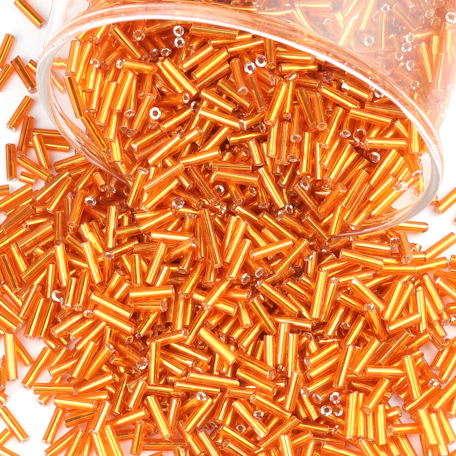 4000 Stück Orange Röhrenperlen 7x2mm Tube Bugle Perlen für Armbänder,Gerade Röhrchen Perlen Kleine Glasperlen Bastelperlen für DIY Halskette Ohrring Handwerk