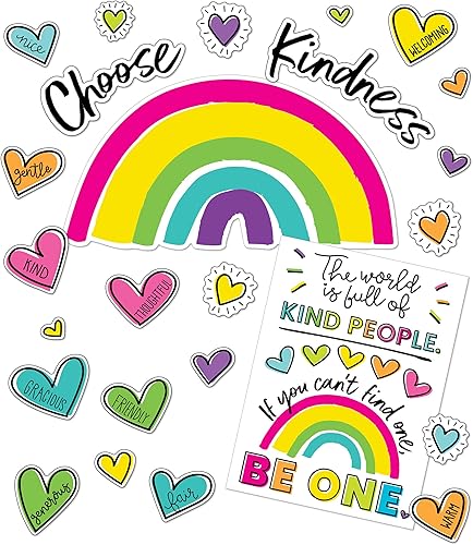 Carson Dellosa Kind Vibes - Juego de 75 tablones de anuncios motivacionales, póster, arcoíris y recortes de corazón con afirmaciones positivas