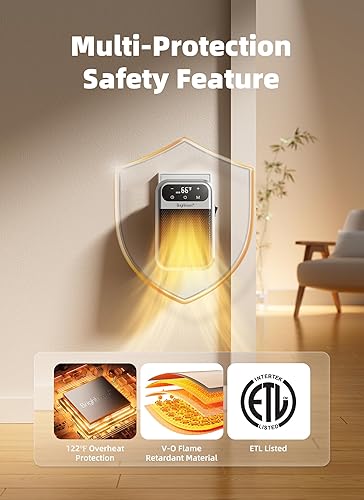 Miniatura 6 de Brightown Paquete de 2 calentadores de espacio de salida, calentador de enchufe de 800 W con control remoto y pantalla LED táctil, pequeños