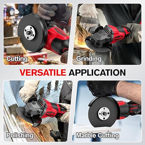 Miniatura 9 de Amoladora angular inalámbrica de 4-12 pulgadas, motor sin escobillas de 12000 RPM, herramientas eléctricas con batería de 2 x 4.0 Ah y cargador