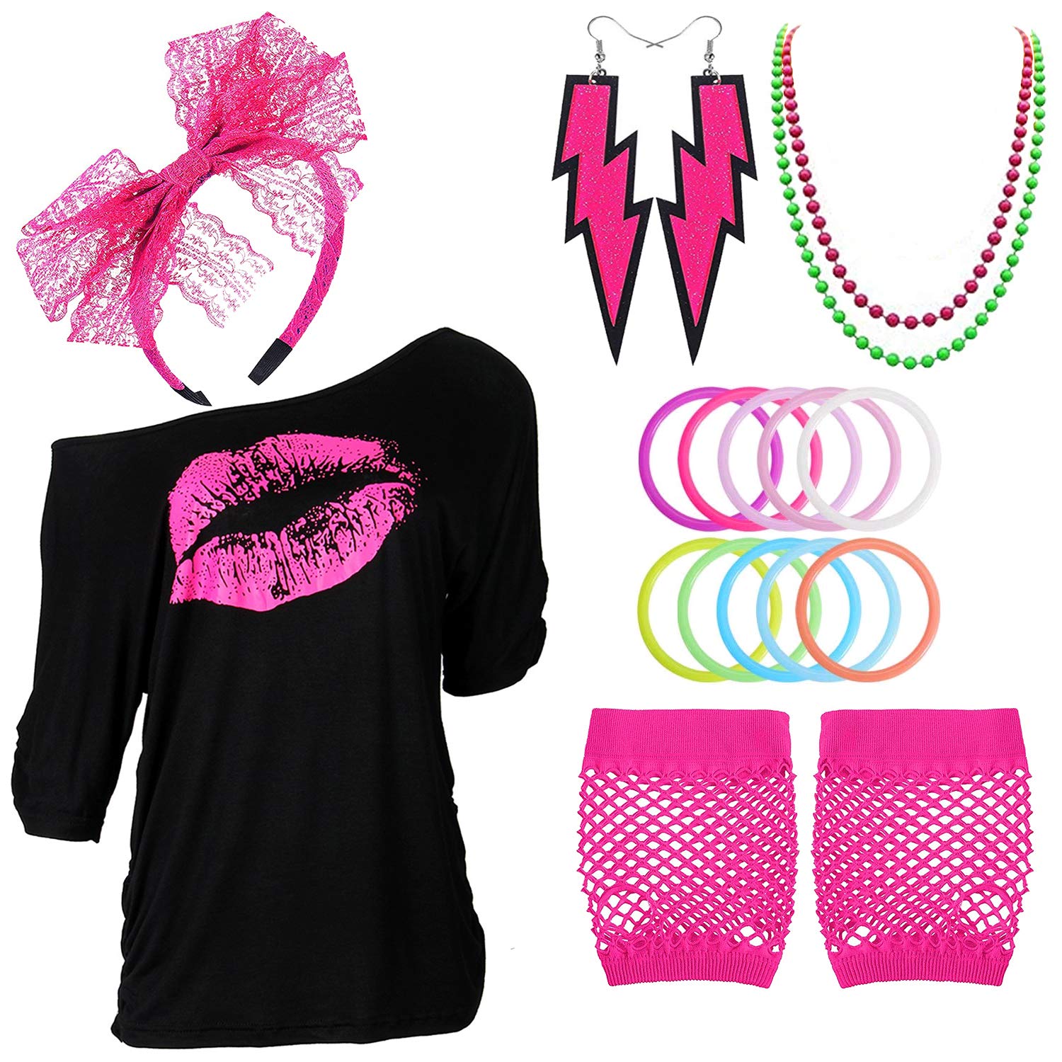 Z-Shop80s Outfits Costume Accessories for Women,I Love 80's Print Off Shoulder T-Shirt for 80s Costumes